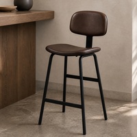 Chaise de bar moderne rembourrée avec dossier, coussin en PU crème, pieds en métal noir, tabouret de comptoir pour îlot de cuisine, bar à domicile