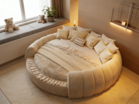 Bettgestell Amerikanischer Stoff Matratzen Möbel Superleder Modern Luxuriös Massivholz Stauraum Rund Einzel Doppel Kingsize-Bett