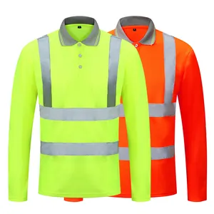 Toptan uzun kollu OEM iş giysisi hızlı kuru Hi Vis güvenlik T-Shirt yansıtıcı iş inşaat yansıtıcı Polo gömlekler