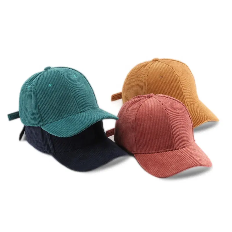 Basso MOQ velluto a coste 6 pannelli cappelli sportivi vuoti Logo personalizzato strutturato adulti bambini Golf berretto da Baseball