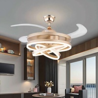 Ventilateur de plafond LED intelligent moderne noir et or en fer et acrylique de 42 pouces pour chambre à coucher avec télécommande, lumière silencieuse et intensité réglable