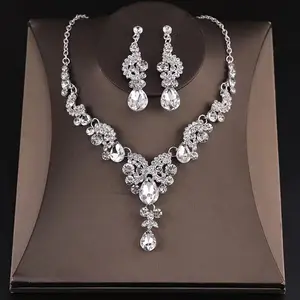 Cross Border Bridal Crystal Necklace Earring Set Lady Wedding Dress Collocation Jewelry Prom Dress Accessories Wholesale