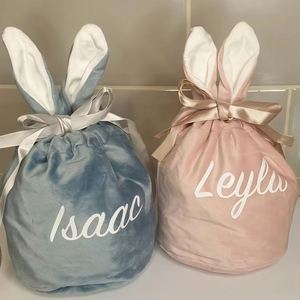 Bolsa de Almacenamiento de Dulces con Orejas de Conejo y Nombre Personalizado, Bolsa Pequeña Moderna de Poliéster con Estampado por Transferencia de Calor para Pascua - Product Image 5