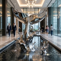 Sculpture en acier inoxydable en forme de queue de baleine, effet miroir, thème marin, statue d'art métallique pour complexe hôtelier, piscine, immobilière