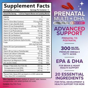 Vitaminas Prenatales de Marca Propia con Ácido Fólico y Omega 3 DHA, Multivitamínico Diario para el <span class=keywords><strong>Embarazo</strong></span> Sin OMG, 60 Cápsulas Blandas - Product Image 2