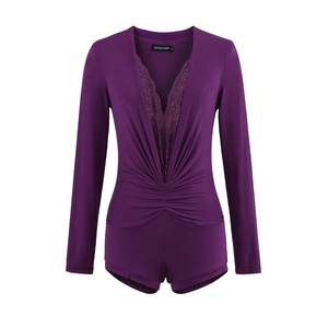 Mono Sexy de Verano con Escote Profundo en V y Manga Larga para Mujer, Diseño Fruncido y Torcido, Ajuste Delgado, Antiarrugas, Poliéster - Product Image 4