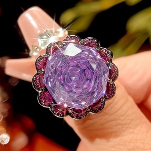 Vintage Eco-friendly Copper Purple Stone Zirconia Jewelry Set 16-10mm Purple Zircon Black Gold Elegant Pendant <b>Earring</b> Ring Set - Product Image 4