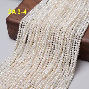 3mm 4mm AA Natural White Color Freshwater Pearl Near Round Beads Strand from Wholesale Pearls Supplier Cultured Pearls