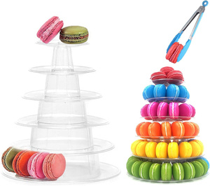 Rak <span class=keywords><strong>Display</strong></span> Macaron transparan plastik bulat 6 tingkat pemegang Cupcake Platter Macaron Tower Stand untuk dekorasi pesta pernikahan - Product Image 1