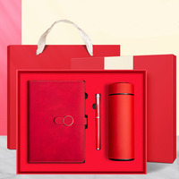 Vente en gros d'ensemble de gobelets thermos promotionnels pour carnet de notes de luxe en cuir PU bleu pour cadeau Coffret cadeau personnalisé avec stylo et bouteille