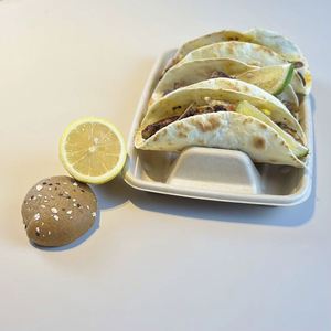 Caja de Tacos Desechable Personalizada de 4 Compartimentos con Tapa de PET, Contenedor de Pulpa Ecológico y Biodegradable - Product Image 1