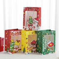 Sacs en papier de Noël réutilisables en gros avec fenêtre, impression personnalisée du logo, emballage cadeau de Noël, sacs en papier avec poignée en corde torsadée