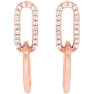 Solid Gold 0.16 Carat F-G/VS Round Lab Grown <b>Diamond</b> Paperclip <b>Dangle</b> <b>Earrings</b> - Product Image 1