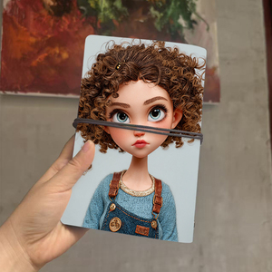 Carnet A6 avec <span class=keywords><strong>d</strong></span>écoration de feuille Cadeau <span class=keywords><strong>d</strong></span>'anniversaire de travail pour assistants administratifs avec fille aux cheveux bouclés en salopette Pri - Product Image 3