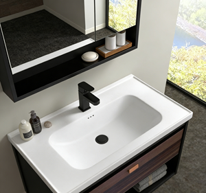 European Style Chocolate Brown <b>Floating</b> Bathroom Vanity with Smart Lighted Mirror - Product Image 3