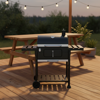 Barbecue au charbon de bois mobile en acier inoxydable Huize avec chariot et tables latérales pliables, pour usage domestique et extérieur, pour 5 personnes, pour pique-nique et camping