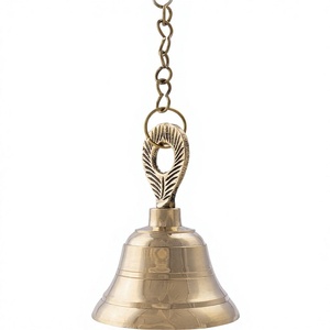 Handcrafted Solid Brass Hanging Temple Bell Featuring an Artistic Peacock <b>Top</b>, Engraved Motifs, and a Durable <b>Chain</b> for Home - Product Image 1