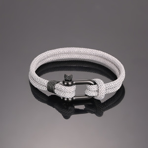 Pulsera en forma de U de acero inoxidable para hombre, pulsera Náutica de moda de doble capa con diseño de cuerda de Milán, pulseras de grillete deportivas de supervivencia al aire libre - Product Image 4