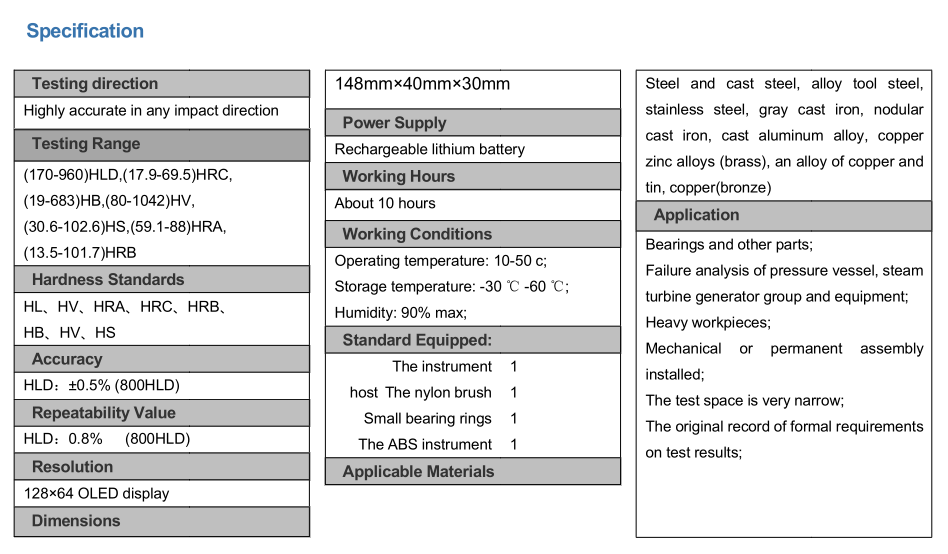Tipo de pluma Tester de dureza de Leeb portátil Tester de dureza de metal para acero inoxidable