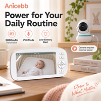 Moniteur vidéo pour bébé Anicebb 5 pouces, unité parentale 5000 mAh, 2,4 GHz FHSS, sans Wi-Fi, vision nocturne locale pour les soins familiaux