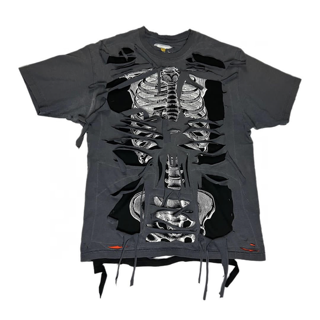 Custom Graphic Street Streetwear Distressed Tee Shirts T-shirts Double Layer Screen Print t Shirts Men