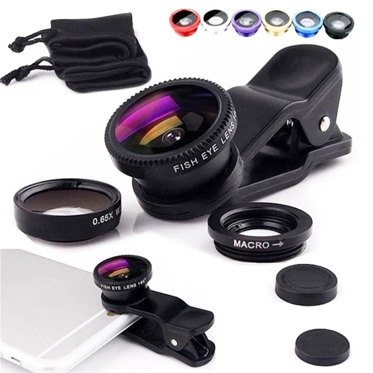 3 in 1 Cell Phone Camera Lens Kit Wide Angle Macro Fisheye Lens Universal for Smart Phones iPhone Samsung Android