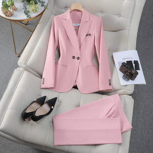 Women's Pink Suit <b>Set</b> Full Sleeve Polyester Anti-Wrinkle <b>Office</b> Lady Spring - Product Image 1