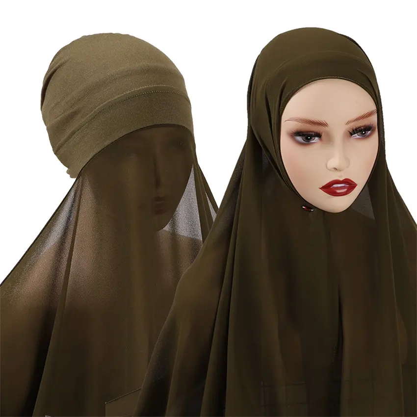 Mode Großhandel Unter schal Custom Plain Instant Chiffon Hijab Mit Inner Jersey Bonnet Caps Kopftuch Schal Schal