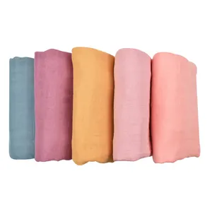 Grosir selimut bayi bedong katun lembut 47X47 inci warna polos merah muda biru ungu Muslin bambu selimut menerima bayi