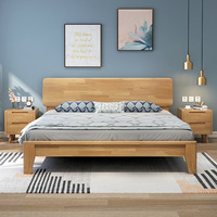 Lit King Size Simple en Bois Massif Lit Double de 1.8 mètres Lit en Chêne Naturel Hôtel Appartement Maison d'Hôtes Meubles