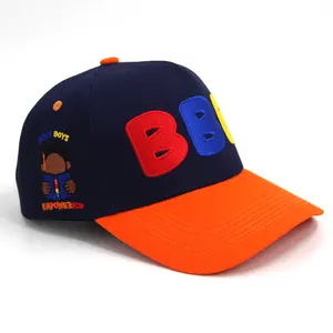 Topi bisbol katun multi warna katun 5 panel logo bordir 3D kualitas tinggi kustom