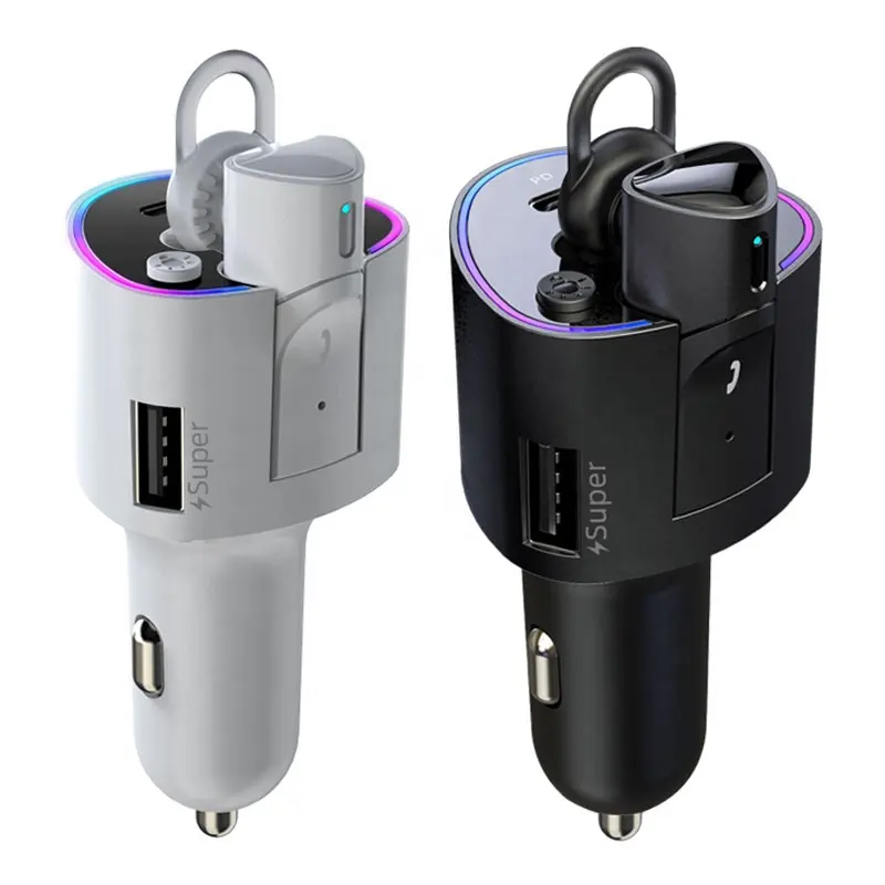 New QC3.0 usb car charger for Phone Type C PD36W fast charging with Voice control noise reduction wireless bluetooth earphone