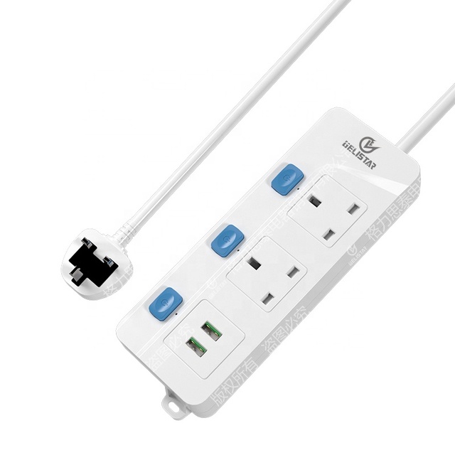 UK Standard British Extension Socket UK Plugs 2 Way 2USB Port Power Strip 13A 250V with Switch