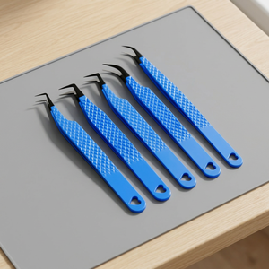 Pinzas de Precisión para Pestañas, Acero Inoxidable, Mango Azul, Punta Suave, Ángulo de 45 Grados, para Extensión de Pestañas - Product Image 2