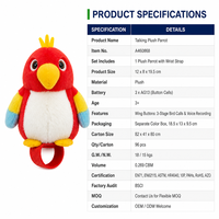 Jouet en peluche perroquet parlant, répète votre voix, enregistrement vocal, chante, parle, oiseau en peluche doux pour enfants, cadeau pour enfants
