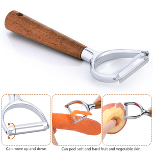 Éplucheur manuel écologique pour fruits et légumes avec manche en bois, lames en acier inoxydable, trancheuse, coupe-légumes, râpe - Outil de cuisine - Product Image 5