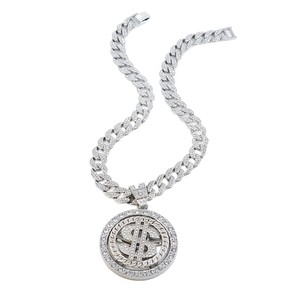 สร้อยคอแฟชั่นฮิปฮอปสำหรับผู้ชาย ลายดอลลาร์หมุนได้ วัสดุสังกะสี จี้รูปดอลลาร์แบบปรับแต่งได้ - Product Image 5