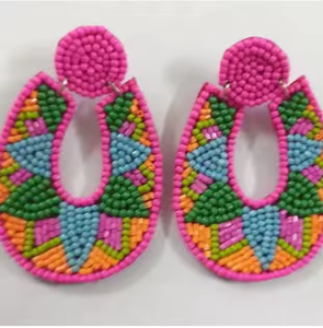 Hermosos y atractivos pendientes de cuentas de color rosa del fabricante indio, cuentas de vidrio hechas a mano, anillos de oreja de tela de la India - Product Image 4