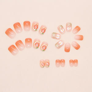 Gradient orange vibrant et ludique en gros bon marché d'usine avec nœud papillon et <span class=keywords><strong>autocollants</strong></span> pour <span class=keywords><strong>ongles</strong></span> détachables mignons, 24 pièces - Product Image 2