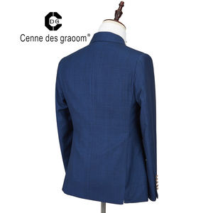 Mens Suit 2 Piece Slim Fit Blue Wedding Office <strong>Double</strong> Breasted for Cenne Des Graoom Lapel Blazer Trousers - Product Image 2