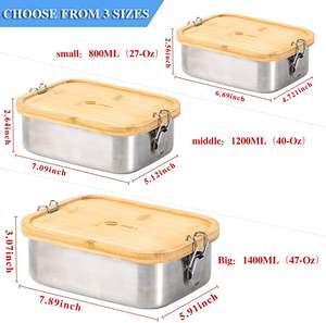 Boîte à déjeuner sectionnelle écologique en acier inoxydable avec couvercle en <span class=keywords><strong>bambou</strong></span> 800 ml 1200ml 1500ml pour les enfants - Product Image 2