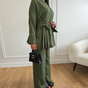 Zifeng OEM <span class=keywords><strong>alla</strong></span> moda Dubai Top turco con lacci e <span class=keywords><strong>pantaloni</strong></span> larghi Set in due pezzi - Product Image 5