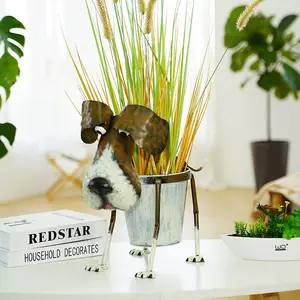 Handmade Metal Cartoon Animal Dog Shape Flower Pot For Decorative Home Ornament
