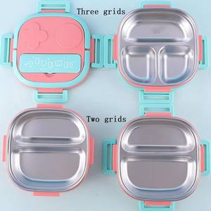 صندوق غداء للأطفال من الفولاذ المقاوم للصدأ مانع للتسرب مع <span class=keywords><strong>3</strong></span> أقسام وأدوات طعام محمولة خالٍ من مادة BPA وآمن للغسل في غسالة الأطباق - Product Image 2