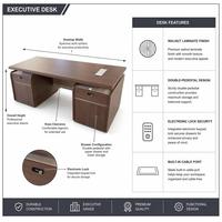 Escritorio Ejecutivo Modular de Lujo para CEO, Superficie con Acabado de Madera, Base con Panel Texturizado Acanalado, Resistente al Agua