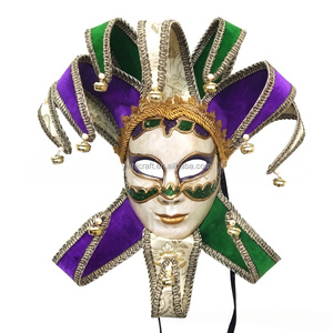 Masque vénitien HLC pour homme et femme avec 10 cornes, masque de bouffon pour le Mardi Gras, masque de clown pour le carnaval, masque mural décoratif avec clochettes - Product Image 3