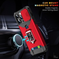Étui de téléphone avec protection d'objectif coulissant, support magnétique et porte-cartes pour iPhone 14, 14 Pro, 14 Plus, 14 Pro Max