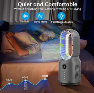 Wholesale Metal Bladeless Tower Fan with Night <b>Light</b> Touch Control <b>Timer</b> LED Display Type-C Rechargeable Low Noise 30-34dB - Product Image 5