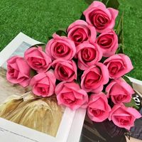 Roses artificielles en velours de haute qualité, fleurs décoratives en gros, rouge et blanc, roses au toucher réel, fleurs décoratives personnalisées