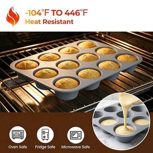 Moule à gâteau en silicone rond à 12 cavités, qualité alimentaire LFGB 100%, antiadhésif platine, sans BPA, fabriqué par MUYULINS - Product Image 3